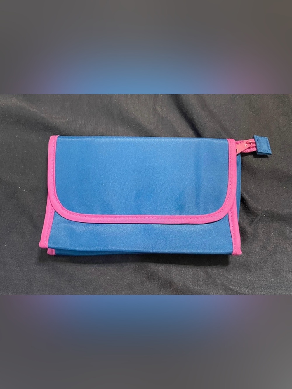 Blue & Pink Foldable Travel Makeup Bag with Mirror